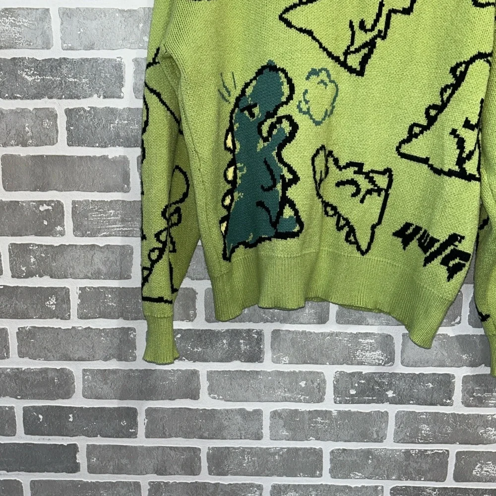 Aelfric Eden Dinosaur Sweater Green Oversized Graphic Knit Y2K Streetwear Sz M/L
